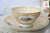 Antique Floral Yellow & Brown Bi Color Transferware Tea Cup & Saucer Circa 1830-40 Staffordshire