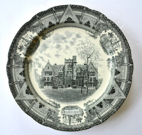Copeland Spode Black Transferware Charger Plate Stunning Architectural Border Chicago University Ryerson Laboratory