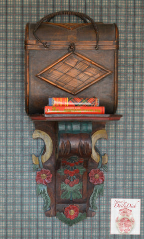 Vintage Wood Carrying Case / Suitcase / Briefcase - Woven Handle - Rattan Bamboo Design
