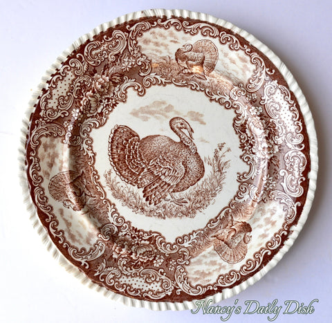 R & M Antique Brown Transferware Staffordshire Thanksgiving Tom Turkey Plate