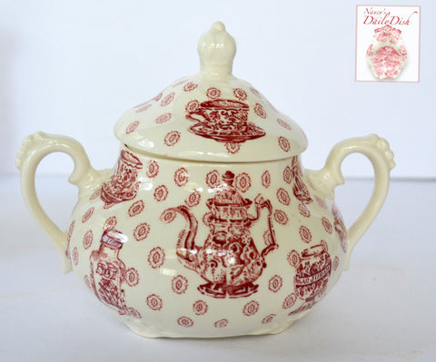 Rare Royal Staffordshire China Cabinet Toile Red Transferware Sugar Bowl w/ Teapot Ginger Jar Tea Cup Pattern