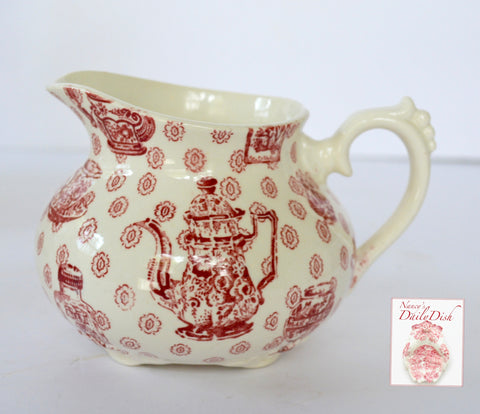 Rare Royal Staffordshire China Cabinet Toile Red Transferware Creamer w/ Teapot Ginger Jar Tea Cup Pattern
