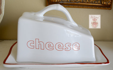 Vintage Ironstone Red & White Cheese Dish Stand Transfer English Farmhouse Style