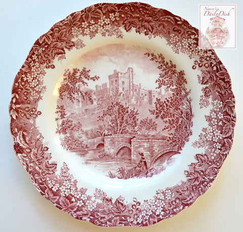 Red Transferware Plate Bridge Castle Fisherman Toile Plate - Fishing Scene - English Transferware