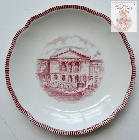 Historical Red Transferware Saucer Plate - A Century of Progress Worlds Fair - Art Institute & Abraham Lincoln