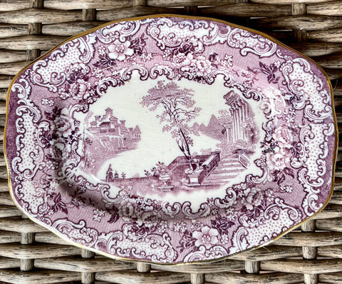 Rare Bishop & Stonier Athena Purple Transferware Small Tray Platter Scrolls Roses