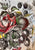 Black Polychrome Transferware Plate Hand Painted Roses Cherries Grapes Flowers Raspberries
