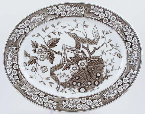 Large Victorian Aesthetic Movement Brown Transferware Platter Antique Wedgwood Beatrice