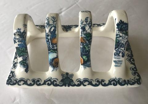 Vintage English Blue Fruit Basket Transferware Toast Rack / Letter Organizer