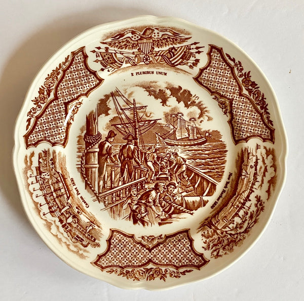 Vintage English Brown Transferware Plate Clipper Ship Scene U S S Cons