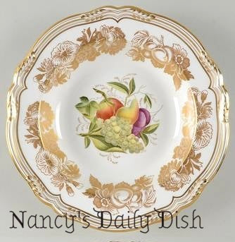 Spode 22k Gold Large Rimmed Soup Bowl Hand Painted Fruits Golden Valley