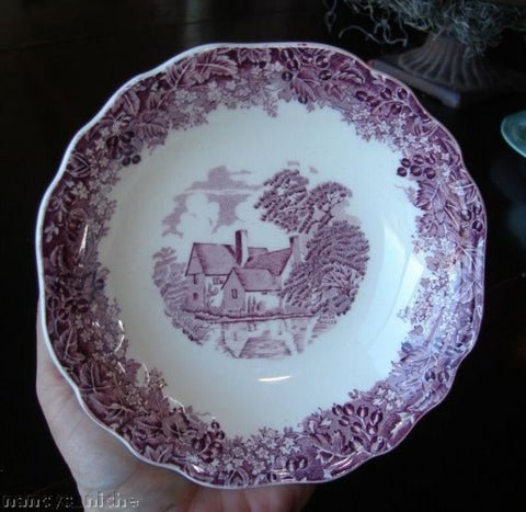 Romantic England Cottage Purple Transferware Bowl Cottage Berries Vines