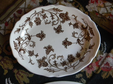 Vine Scrolls And Flowers Brown English Transferware Platter