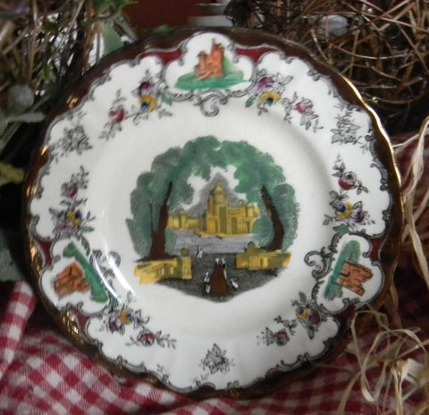 Masons Vista Leeds Polychrome Black Transferware Gold/Copper Lustre Plate Scenic Castles Estates