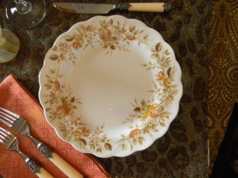 Sage Green - Brown Transferware Plate Hand Painted Antique Roses Autumn Colors 8 inches