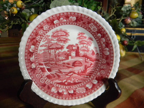Old Mark Red English Transferware Saucer Plate Spode Copeland Tower Bridge Birds