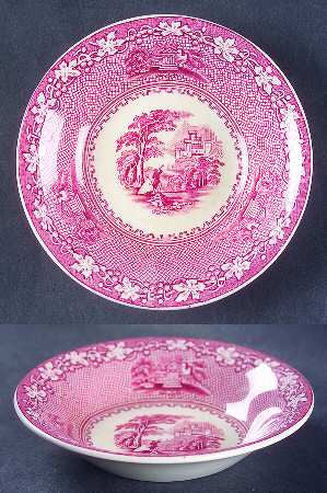 Jenny Lind Red Transferware Candy Bowl Dish Alpine Scene Mountains Castle