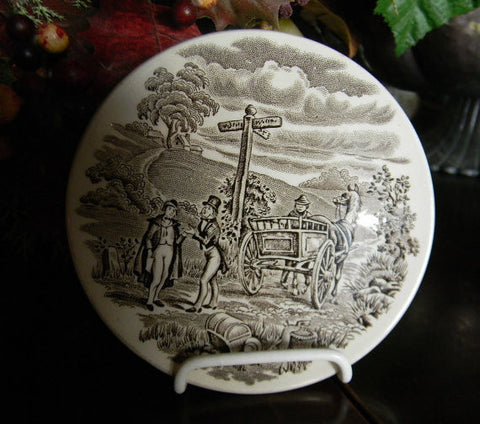 Brown English Transferware Ironstone Coaster Plate Stagecoach Coaching Scenes Rabbit