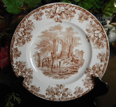 Antique Thanksgiving Plate Copeland Spode English Abbey Ruins Brown Tr