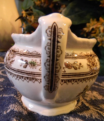 Brown Polychrome Transferware Creamer Pitcher Aesthetic Asian Flowers England