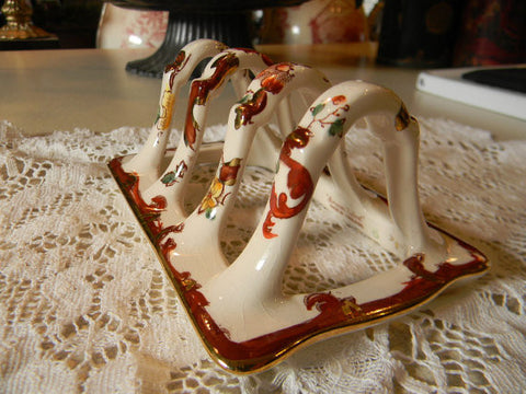 RARE Masons Vintage English Brown Transferware Toast Rack or Letter Organizer