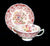 Vintage Red Transferware Polychrome Dual Handled Cream Soup Bowl and Plate Royal Doulton Pomeroy Urn w/ Flowers