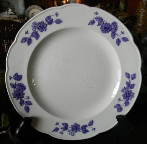 Antique  English Creamware  Plate  Embossed Purple Floral Border George Jones Bouquet