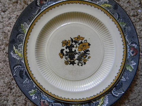 Antique Aesthetic Movement Ridgways Black Transferware Plate Vase of Flowers