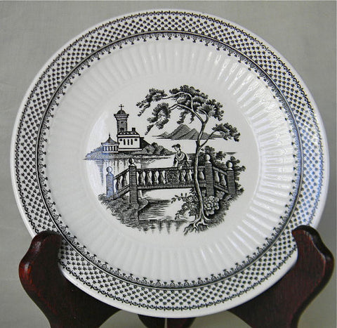 Black Transferware  Vintage English Plate Victorian Italian Garden Scene