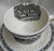 Antique  Black English Transferware Cup and Saucer  Embossed Floral Border Rural England