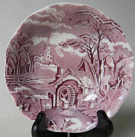 Midwinter Rural England Purple Transferware Pastoral Bowl Candy Dish Church Water Mill Stream Bridge
