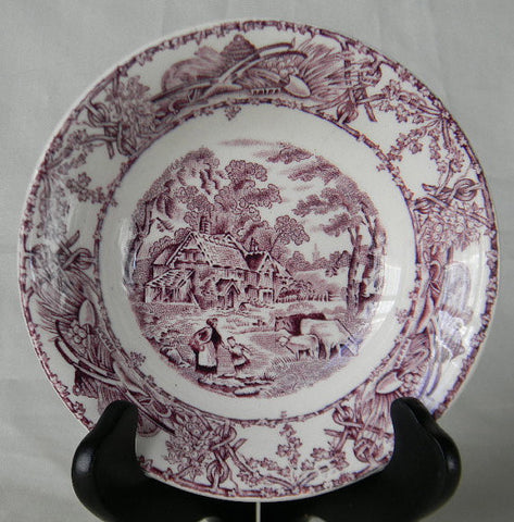 Purple TRANSFERWARE Bowl Candy Dish Trinket Dish Mother Child Cows Lamb Farm