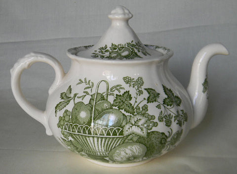 Lg Mason's Fruit Basket Vintage Green English Transferware Teapot  Fruits in a Basket