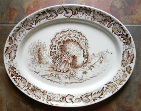 Clarice Cliff Royal Staffordshire Thanksgiving Turkey Brown English Transferware Platter Tonquin Autumn Foliage