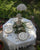 Masons Vista Metallic Gold Transferware CreamWare Scenic Plate Dog Park Couples RARE Embossed Oak Leaf & Acorn Border