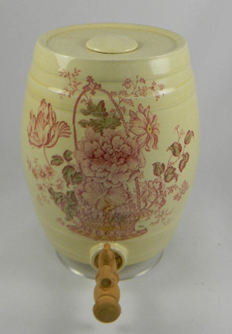 RARE Red Polychrome Transfer English Beverage Dispenser Barrel Keg Charlotte Basket of Flowers
