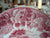 Large Vintage Red TRANSFERWARE PLATTER GIRL FEEDING FARM ANIMALS PIGS CHICKENS COWS ENGLAND Peonies