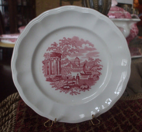 Spode Copeland Vintage Red Toile Transferware Plate Grecian Columns Sailboat Riverview