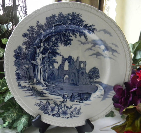 Blue English Transfer Ware Plate  Waltham Abbey Castle Ruins