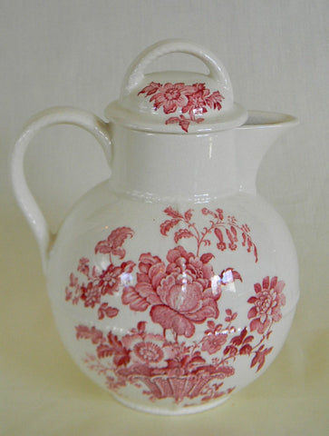 Red Transferware Pitcher Coffee Teapot or Hot Water Pot Charlotte Basket of Roses