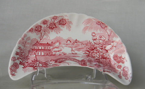 Red Transerware Crescent Shaped Bone Dish Tonquin Royal Staffordshire - Caviar Taco Dish at Rose.Rabbit.Lie