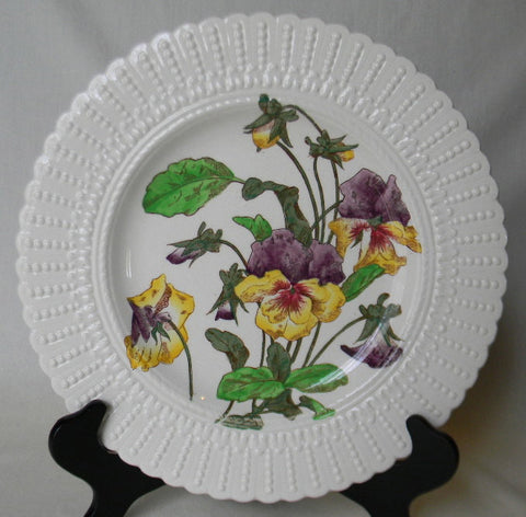 Hand Painted Purple Transferware Plate Hobnail Relief Border Purple Pansy Pansies Spring Flowers