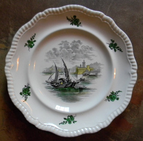 Spode Copeland Vintage English Transferware Black Transferware Ship Plate Nautical Decor Ships / Sail Boats - Sea