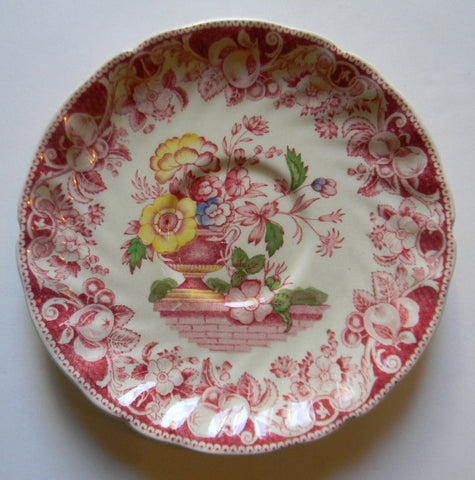 Vintage Red Transferware Polychrome Plate Royal Doulton Pomeroy Urn with Flowers