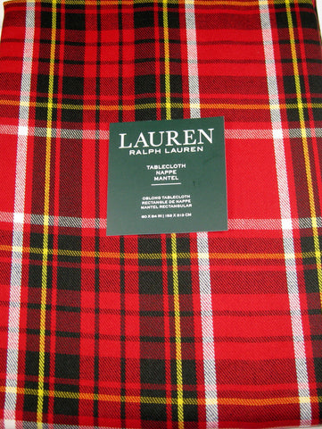 Ralph Lauren Tartan Plaid Tablecloth 60" x 84"  Red / Black / Yellow / White New in Package