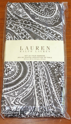 Ralph Lauren Paisley Napkins Brand New / Unused - Black White Gray - retired