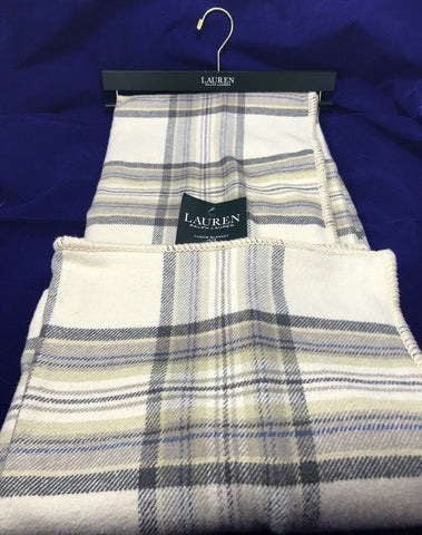 Ralph Lauren Cotton Throw Blanket 54 x 72 Plaid Grey Taupe Khaki Cream - NEW