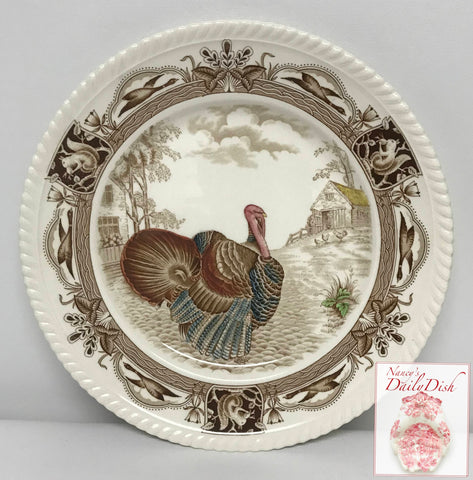 Antique Johnson Brothers Brown Transferware Barnyard King Tom Turkey Plate Thanksgiving Dishes