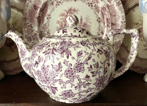 Vintage English Transferware Teapot Purple / Lavender Arden Floral & Vine Chintz