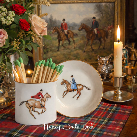 Vintage English Royal Worcester Equestrian 🐎 Horse Fox 🦊 Hunt Plate & Matches / Toothpick / Cigarette Holder